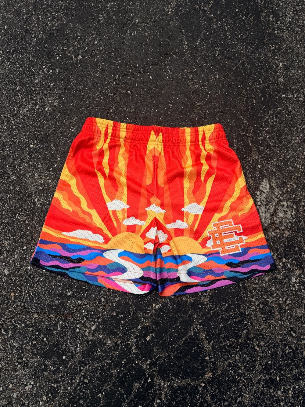 Eric Emanuel Red & Yellow Tie-Dye Athletic Shorts